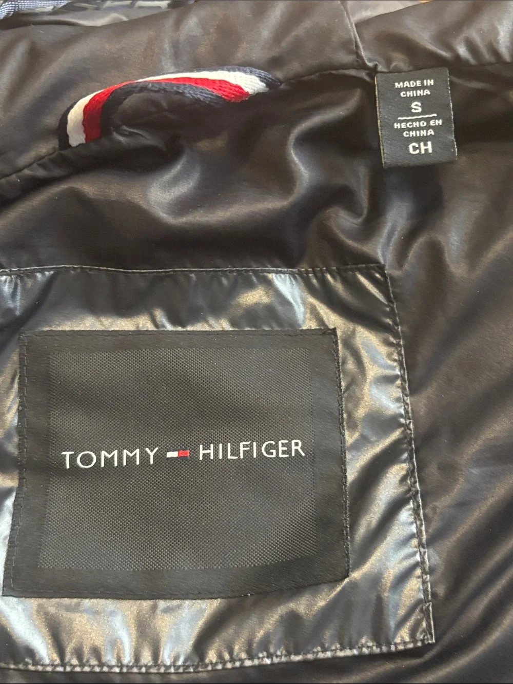 Tommy Hilfiger Small Jacket Puffer Nylon Hooded Colorblock Navy White Burgundy